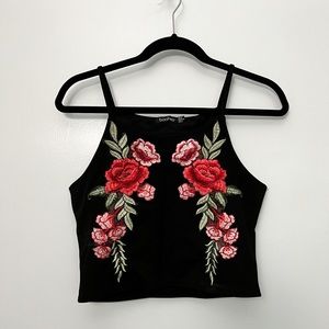 Boohoo Floral Appliqué Crop Top